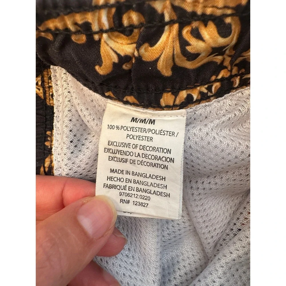 Surf Society Swim Trunks Mens M Black Gold Baroque Lion Print Mesh Lined Shorts